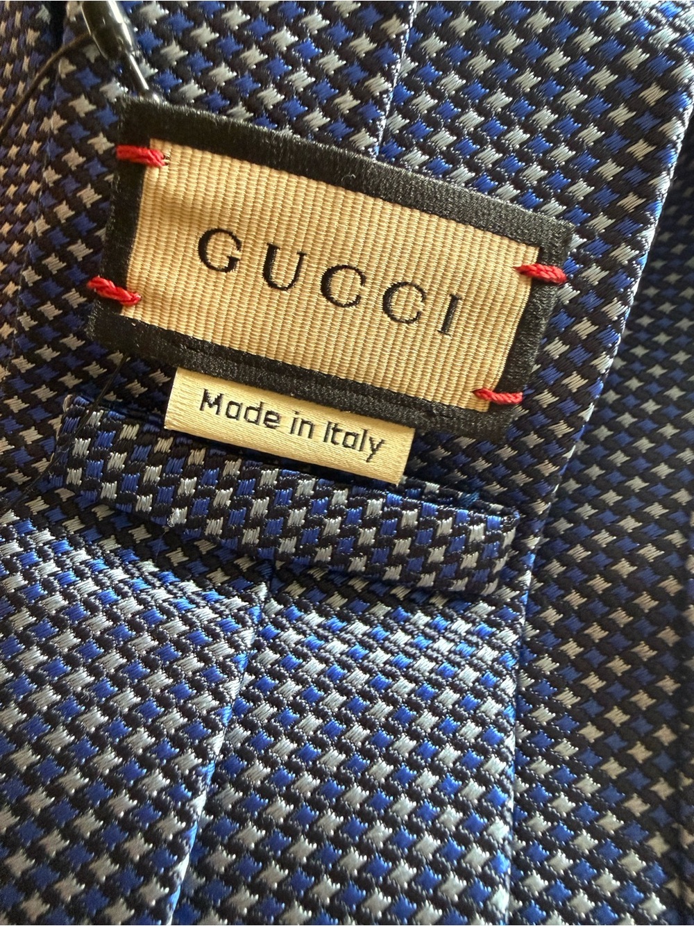 Gucci Blue and White Micro-Pattern Silk Tie